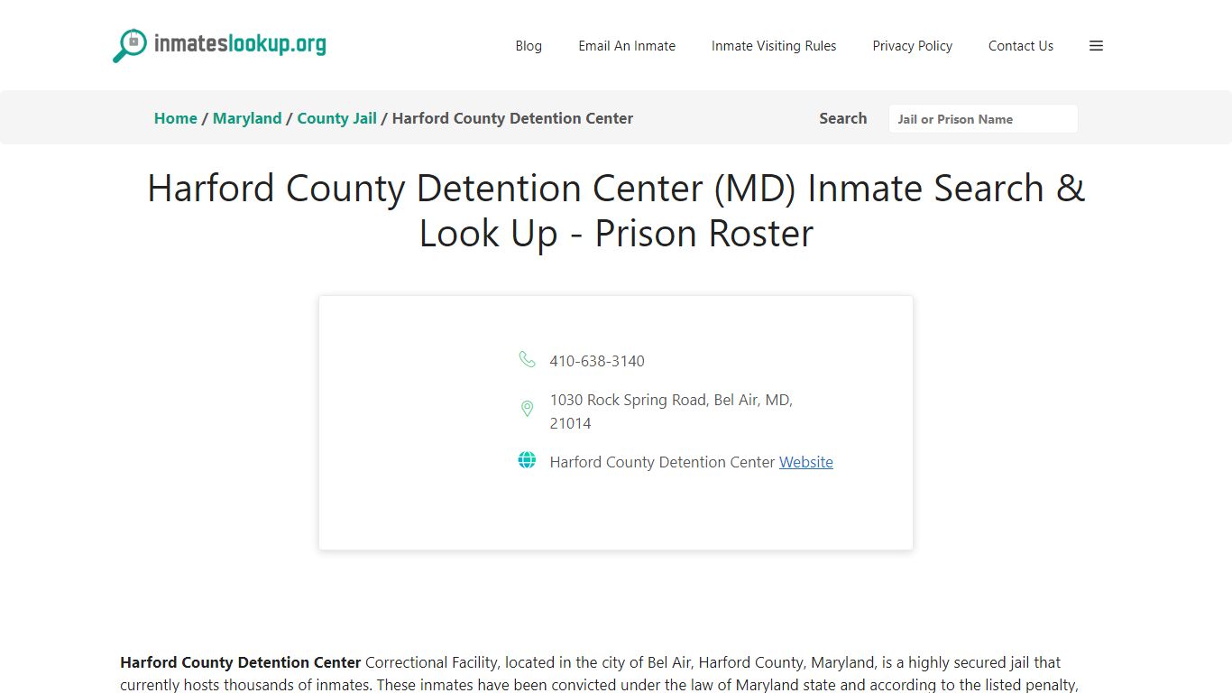 Harford County Detention Center (MD) Inmate Search & Look Up - Prison ...